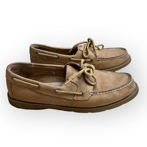 Sperry Tan Brown Top Sider Boat Shoes Slip on Leather Flats Preppy Women's 9